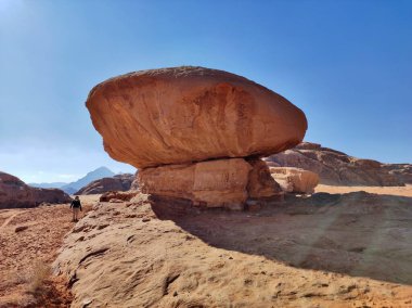 Petra, Jordan - January 6, 2023: Wadi Rum desert mushroom shaped rock