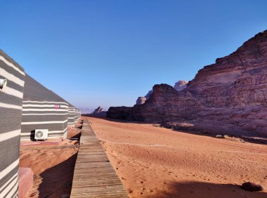 Wadi Rum, Jordan - January 6, 2023: Aladdin Camp luxury campsite in Wadi Rum desert near Petra