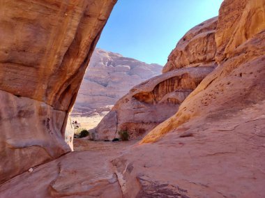 Petra, Jordan - January 6, 2023: Burdah stone bridge of Wadi Rum desert