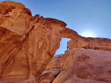 Petra, Jordan - January 6, 2023: Burdah stone bridge of Wadi Rum desert