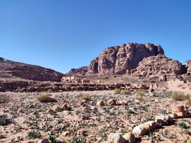 Petra, Jordan - January 7, 2023: Colonnade street in the 7th century BC Nabataean archaeological site, a Unesco heritage site
