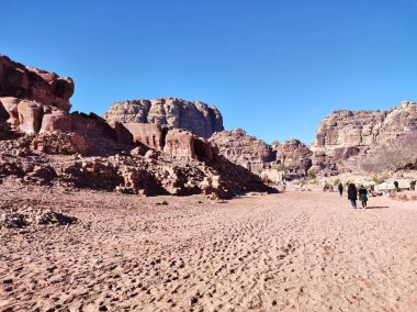 Petra, Jordan - January 7, 2023: Colonnade street in the 7th century BC Nabataean archaeological site, a Unesco heritage site