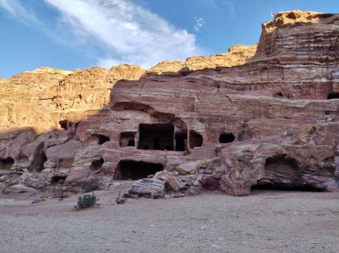 Petra, Jordan - January 7, 2023: Path of the Street of Facades from the Treasury of Pharaoh El Khasneh to the Street of the Colonnade