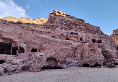 Petra, Jordan - January 7, 2023: Path of the Street of Facades from the Treasury of Pharaoh El Khasneh to the Street of the Colonnade