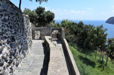 Ischia, Campania, Italy  May 12, 2022: Stairways in the Aragonese Castle village