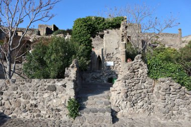 Ischia, Campania, Italy  May 12, 2022: Ruins of the Temple of the Sun at the Aragonese Castle
