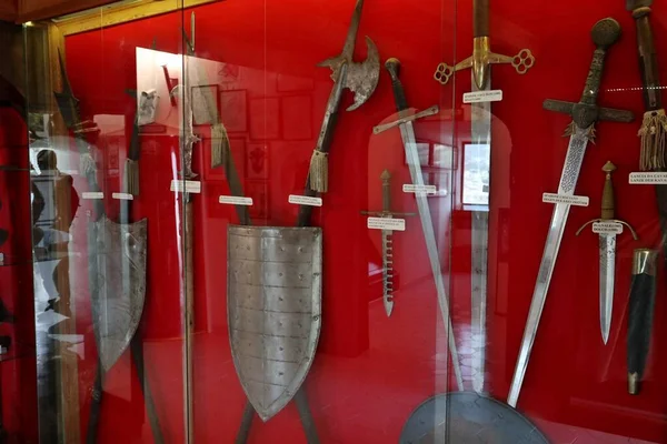 Ischia, Campania, Italy  May 12, 2022: White weapons of the sixteenth century at the Aragonese Castle Museum of Arms