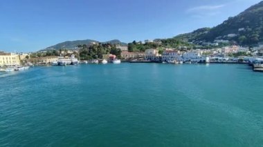 Ischia, Campania, Italy  May 15, 2022: Overview of the port of Marina di Portosalvo from the outgoing ferry