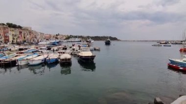 Procida, Campania, Italy  October 2, 2021: Overview of the Marina Grande port from the pier