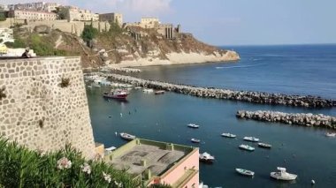 Procida, Campania, Italy  October 1, 2021: Overview of Marina di Corricella from the Belvedere di Callia in Via Marcello Scotti