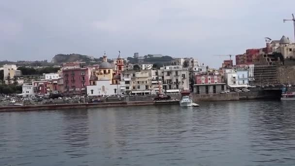 Pozzuoli Campania Italy October 2021 Overview Village Ferry Entering Port — Stockvideo
