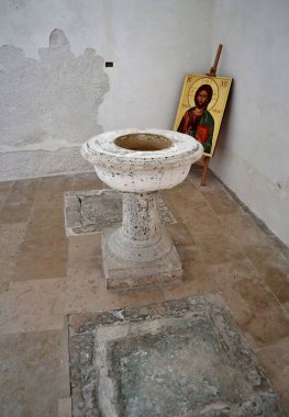 Tremiti Adaları, Puglia, İtalya 26 Temmuz 2021: Santa Maria Manastırı 'nın içi 11. yüzyılda San Nicola Adası' nda inşa edilmiştir.