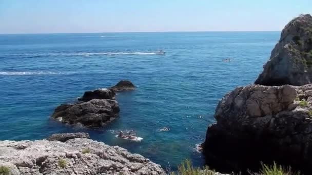 Taormina Sicily Italy August 2020 Overview Cliff Isola Bella — Stock Video