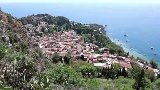 Taormina Szicília Olaszország Augusztus 2020 Áttekintés Salita Castello Lépcsőházról Crucis — Stock videók