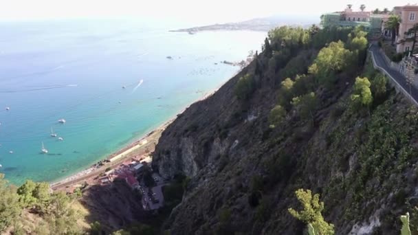 Taormina Sicily Italy August 2020 Panoramic Glimpse Coast Viewpoint Piazza — Stock Video