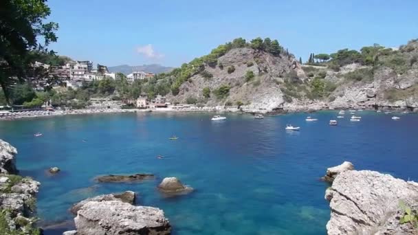 Taormina Sicília Itália Agosto 2020 Visão Geral Penhasco Isola Bella — Vídeo de Stock