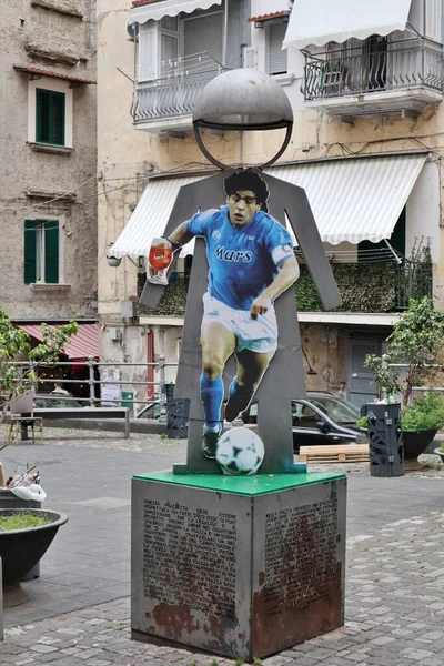 stock image Naples, Campania, Italy - April 24, 2023: Glimpse of the alleys of the historic center festively decorated waiting for the conquest of the 3rd championship of the Napoli football team