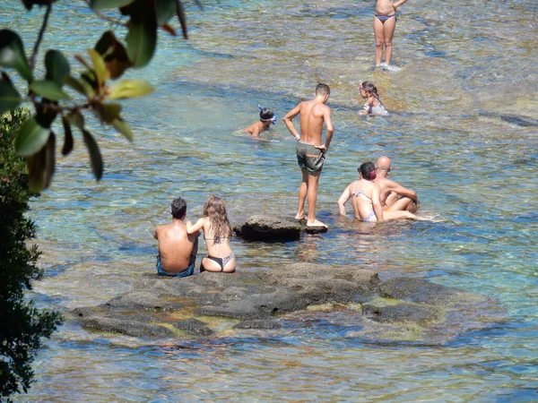 Taormina Sicile Italie Août 2020 Plage Réserve Naturelle Isola Bella — Photo