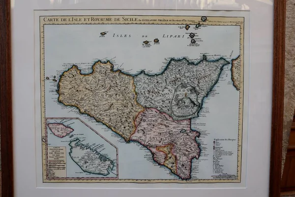 Taormina Sicília Itália Agosto 2020 Mapa Século Xviii Sicília — Fotografia de Stock