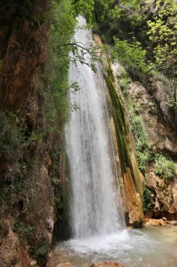 Senerchia, Campania, İtalya 24 Haziran 2023: Valle della Caccia WWWF Oasis 'de Acquabianca şelalesi doğa yolu