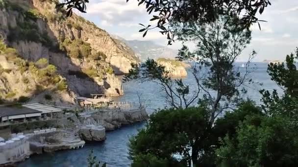 Marina Del Cantone Září 2023 Panorama Pobřeží Stezky Která Spojuje — Stock video