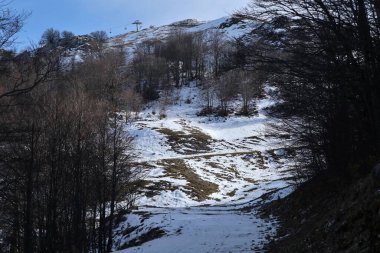 Campitello Matese, Molise, Italy - March 8, 2024: Ski resort on Monte Miletto almost deserted due to lack of snow clipart