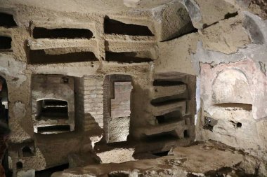 Naples, Campania, Italy  28 March 2024: Catacombs of San Gennaro, an early Christian underground cemetery built in the 2nd century and enlarged in the 4th century after the burial of Sant'Agrippino, the first patron saint of Naples clipart