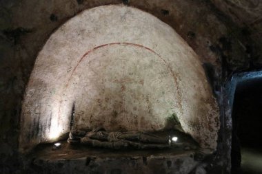 Naples, Campania, Italy  28 March 2024: Catacombs of San Gaudioso, an early Christian underground cemetery built in the 4th century and enlarged after the burial of the African bishop Gaudioso, located under the Basilica of Santa Maria della Sanit clipart