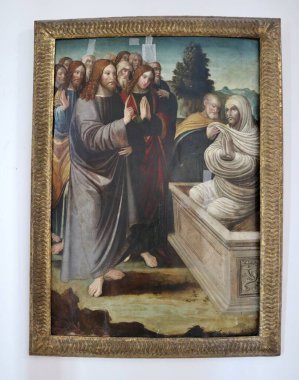 Benevento, Campania, İtalya 25 Mart 2023: Santa Sofia Anıtsal Kompleksi 'ndeki Müze del Sannio' da resimler ve resimler sergilendi