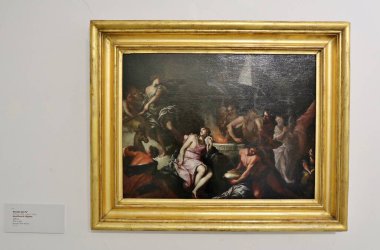 Benevento, Campania, İtalya 25 Mart 2023: Santa Sofia Anıtsal Kompleksi 'ndeki Müze del Sannio' da resimler ve resimler sergilendi