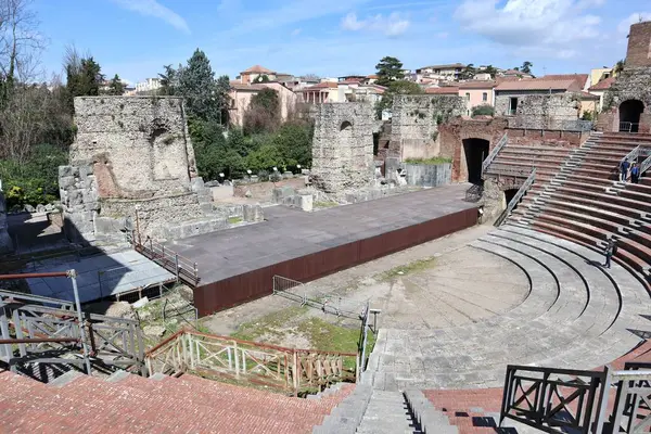 stock image Benevento, Campania, Italy  March 26, 2023: Roman Theater built in the 2nd century under the Emperor Trajan in Piazza Caio Ponzio Telesino in the Triggio District