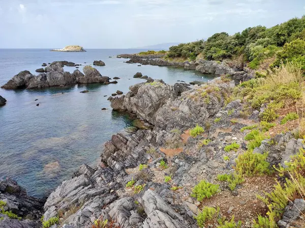 stock image Maratea, Basilicata, Italy - September 21, 2023: Cliff overlooking the Illicini Village at Punta della Matrella