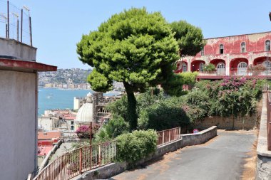 Naples, Campania, Italy  July 26, 2024: Panorama from the Belvedere di Pizzofalcone on Mount Echia in the Borgo di Santa Lucia clipart