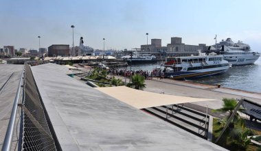 Naples, Campania, Italy  August 6, 2024: Panoramic view from the terrace of the new maritime station of Molo Beverello in Via Acton clipart