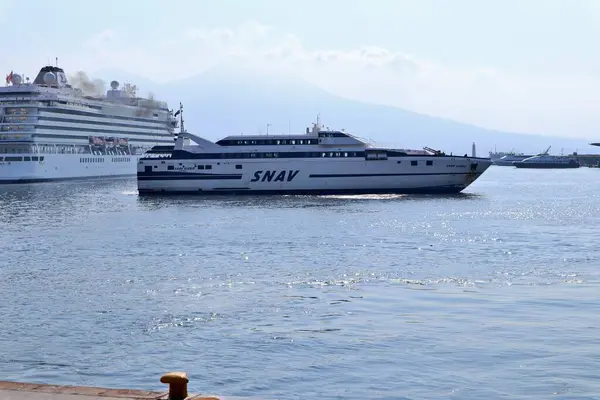 stock image Naples, Campania, Italy  August 6, 2024: Panoramic view of the port from the terrace of the new maritime station of Molo Beverello in Via Acton