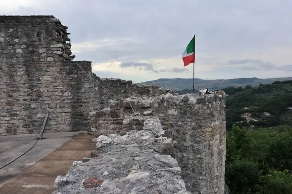 stock image Laviano, Campania, Italy  June 24, 2023: Norman Castle dating back to the 10th century that dominates the village from the top of the Rupe dellOlivella