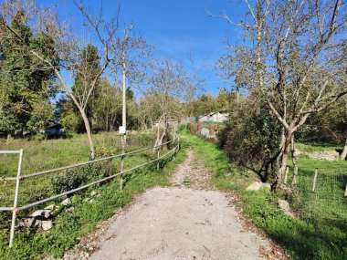 Carpinone, Molise, İtalya 6 Kasım 2024: Köyün merkezinden şelalelere doğru uzanan küçük yol