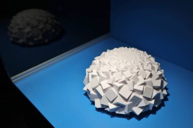 Napoli, Campania, İtalya 12 Kasım 2024: 3D teknolojiyle basılmış dönen bir yarımküreden oluşan Zootrope, stroboskopik ışıkla aydınlatıldığında, İllüzyon Müzesi 'nde ters dönmüş gibi görünür.