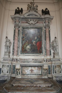 Salerno, Campania, Italy  November 26, 2024: Interior of the Cathedral of San Matteo built in the 11th century and characterized by Byzantine ambos and wooden choir in the central nave and a tri-apse transept clipart