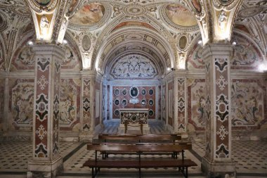 Salerno, Campania, Italy  November 26, 2024: Interior of the crypt of the cathedral, built in the 11th century, which houses the relics of St. Matthew clipart