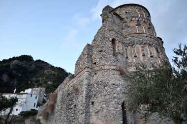 Pontone, Campania, Italy  January 13, 2025: Ruins of the deconsecrated church of SantEustachio built in the 12th century on Monte Aureo which dominates the stretch of the Amalfi Coast between Atrani and Amalfi clipart