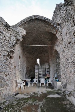 Pontone, Campania, Italy  January 13, 2025: Ruins of the deconsecrated church of SantEustachio built in the 12th century on Monte Aureo which dominates the stretch of the Amalfi Coast between Atrani and Amalfi clipart