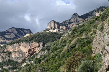 Positano, Campania, Italy  January 20, 2025: Winter view of the village of Montepertuso overlooking Positano and part of the Amalfi Coast clipart