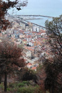 Salerno, Campania, Italy  February 8, 2025: Panoramic view from the Arechi Castle on Mount Bonadies overlooking the city and the Gulf of Salerno clipart