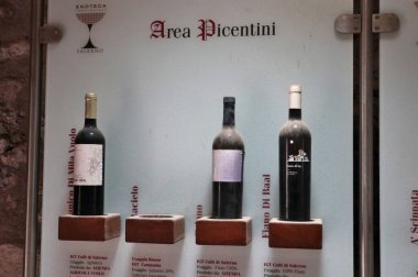 Salerno, Campania, Italy  February 8, 2025: Typical local wines on display in the Maior Tower of the Arechi Castle clipart