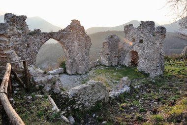 Mercato San Severino, Campania, Italy  February 11, 2025: Ruins of the Sanseverino Castle, one of the largest medieval castles in Italy consisting of three fortifications built in successive eras starting from the 11th century clipart