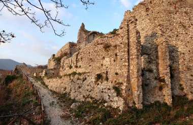 Mercato San Severino, Campania, Italy  February 11, 2025: Ruins of the Sanseverino Castle, one of the largest medieval castles in Italy consisting of three fortifications built in successive eras starting from the 11th century clipart