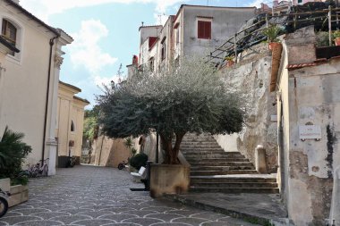 Maiori, Campania, İtalya 24 Şubat 2025: Minori ve Maiori köylerini birbirine bağlayan Sentiero dei Limoni 'den görüntü