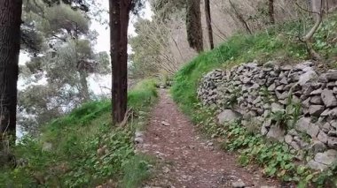 Pontone, Campania, İtalya 17 Mart 2025: Küçük köyün merkezinden Torre dello Ziro 'ya, Scalella Kalesi' nin ortaçağ kalıntılarına ve Monte Aureo 'nun bakış açısına giden yol