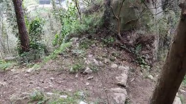 Pontone, Campania, İtalya 17 Mart 2025: Küçük köyün merkezinden Torre dello Ziro 'ya, Scalella Kalesi' nin ortaçağ kalıntılarına ve Monte Aureo 'nun bakış açısına giden yol